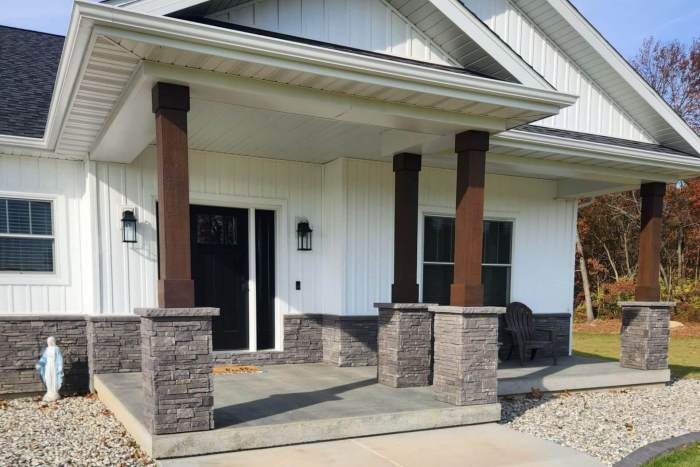 Columns porch stone craftsman stacked tapered style pillars porches ideas exterior cottage saved